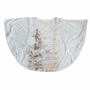 Rewind Heathered Grey and White Batwing Tee